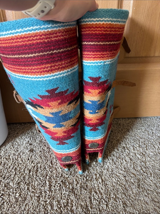 Boot Rugs Accessories - Aztec Pattern Knee-High Wool Boot Rugs - Turquoise & Red